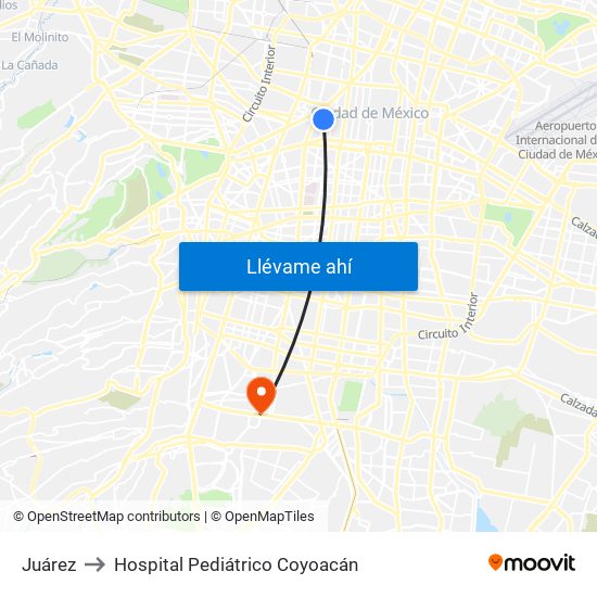 Juárez to Hospital Pediátrico Coyoacán map