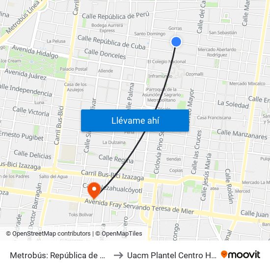 Metrobús: República de Argentina to Uacm Plantel Centro Histórico map
