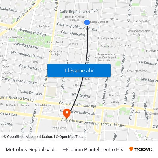 Metrobús: República de Chile to Uacm Plantel Centro Histórico map