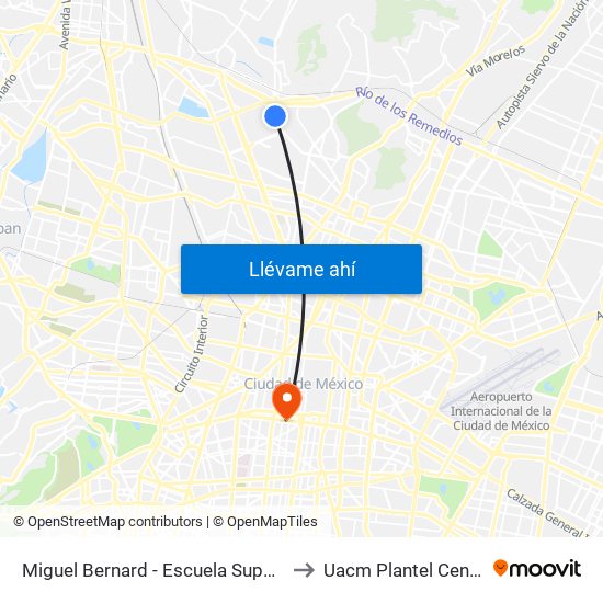 Miguel Bernard - Escuela Superior de Turismo Ipn to Uacm Plantel Centro Histórico map