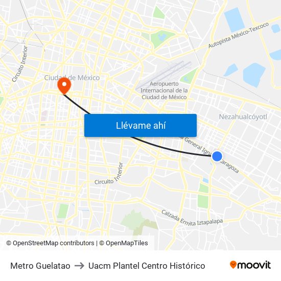 Metro Guelatao to Uacm Plantel Centro Histórico map