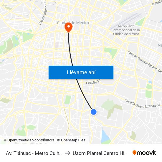 Av. Tláhuac - Metro Culhuacán to Uacm Plantel Centro Histórico map