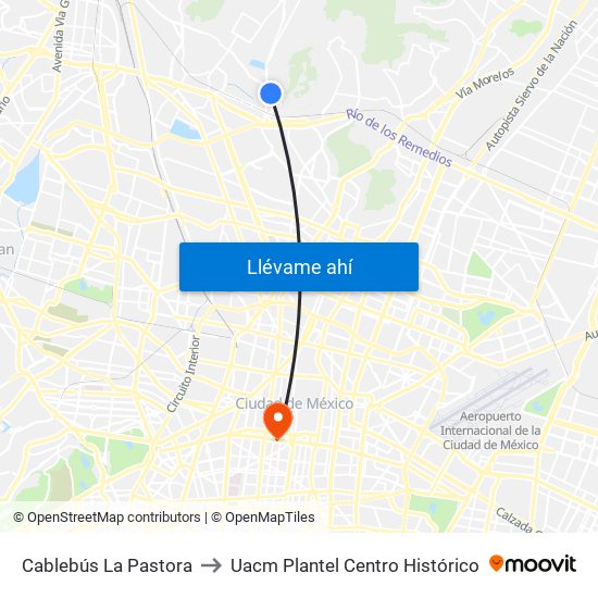 Cablebús La Pastora to Uacm Plantel Centro Histórico map