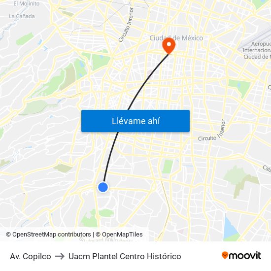 Av. Copilco to Uacm Plantel Centro Histórico map