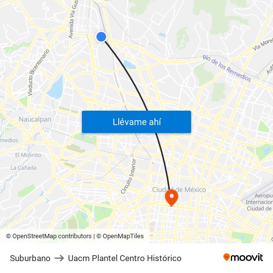 Suburbano to Uacm Plantel Centro Histórico map