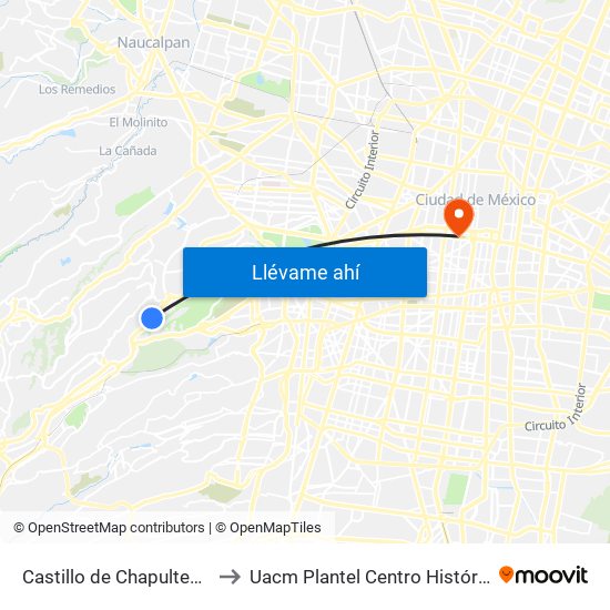 Castillo de Chapultepec to Uacm Plantel Centro Histórico map