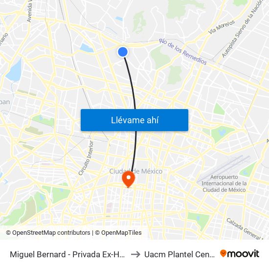 Miguel Bernard - Privada Ex-Hacienda La Escalera to Uacm Plantel Centro Histórico map