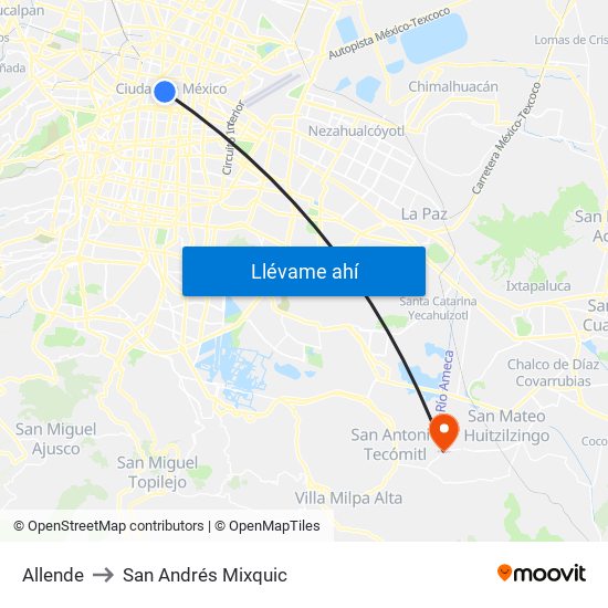 Allende to San Andrés Mixquic map