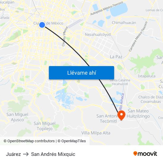 Juárez to San Andrés Mixquic map