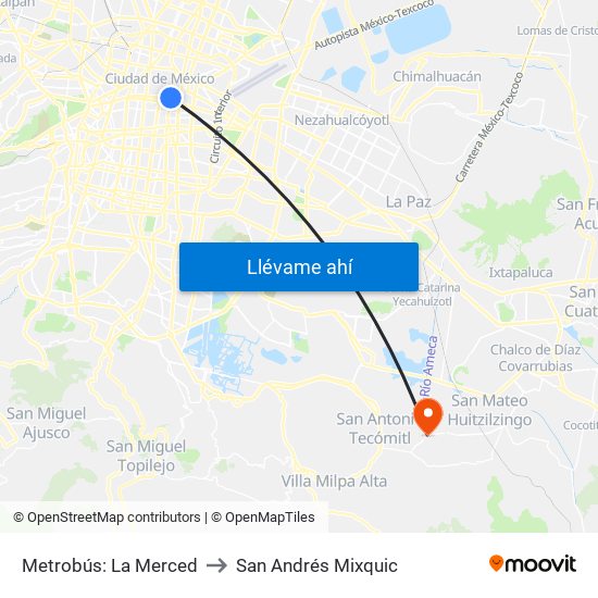 Metrobús: La Merced to San Andrés Mixquic map