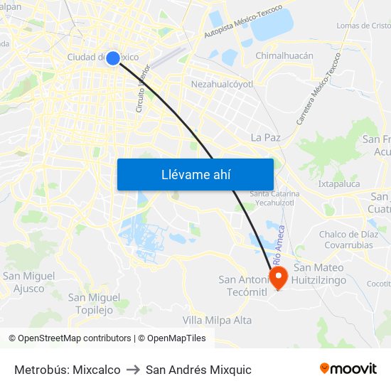 Metrobús: Mixcalco to San Andrés Mixquic map