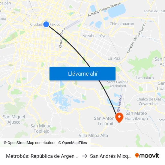 Metrobús: República de Argentina to San Andrés Mixquic map
