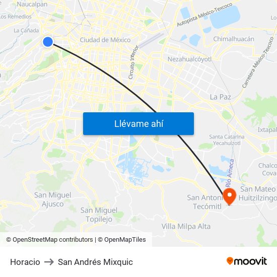 Horacio to San Andrés Mixquic map