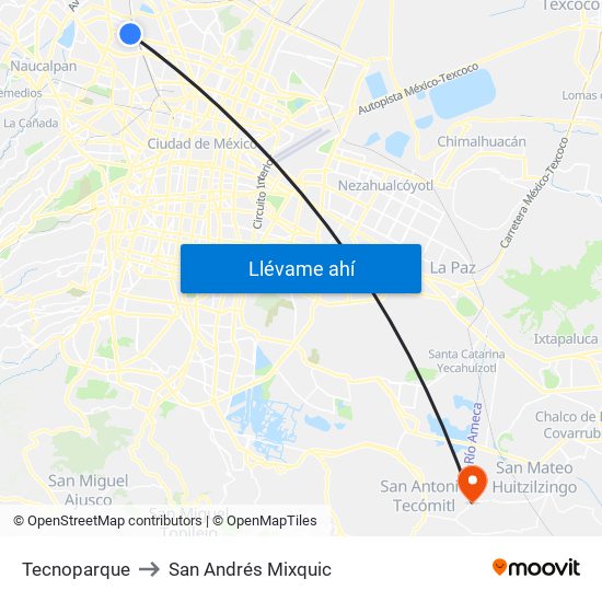 Tecnoparque to San Andrés Mixquic map