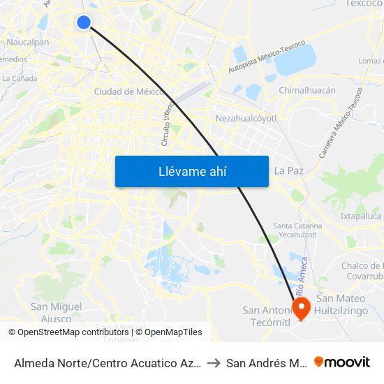 Almeda Norte/Centro Acuatico Azcapotzalco to San Andrés Mixquic map