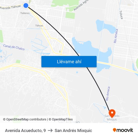 Avenida Acueducto, 9 to San Andrés Mixquic map