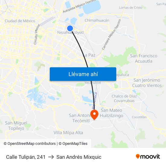 Calle Tulipán, 241 to San Andrés Mixquic map