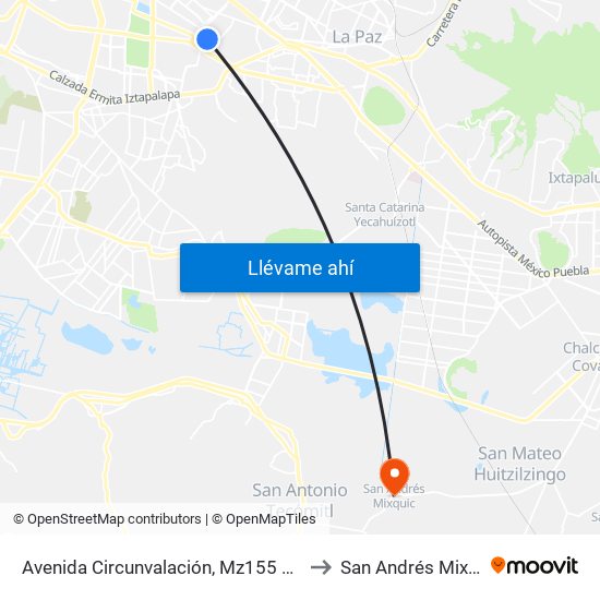 Avenida Circunvalación, Mz155 Lt2067 to San Andrés Mixquic map