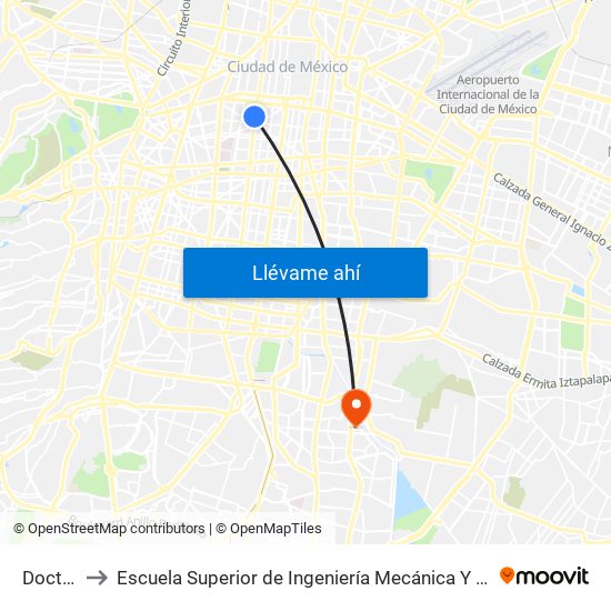 Doctores to Escuela Superior de Ingeniería Mecánica Y Eléctrica Culhuacán map