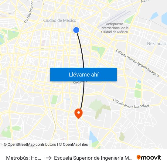 Metrobús: Hospital Balbuena to Escuela Superior de Ingeniería Mecánica Y Eléctrica Culhuacán map