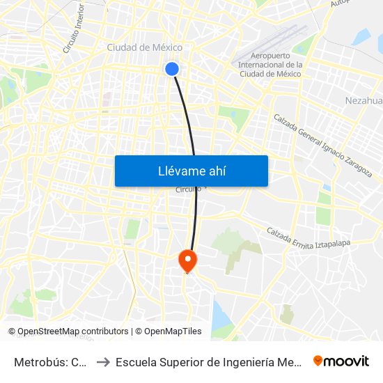 Metrobús: Cecilio Robelo to Escuela Superior de Ingeniería Mecánica Y Eléctrica Culhuacán map