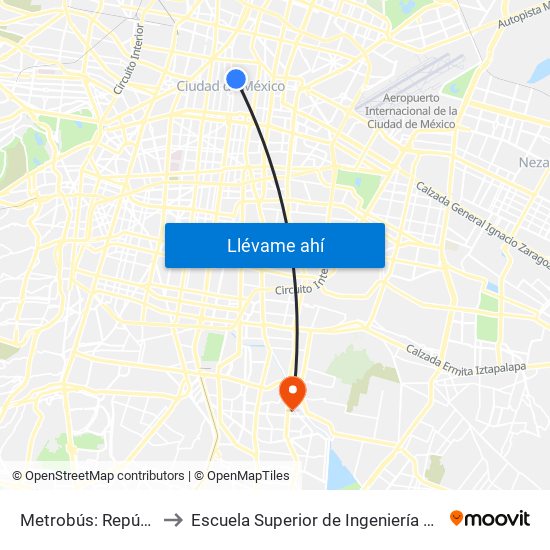 Metrobús: República de Argentina to Escuela Superior de Ingeniería Mecánica Y Eléctrica Culhuacán map