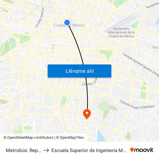 Metrobús: República de Chile to Escuela Superior de Ingeniería Mecánica Y Eléctrica Culhuacán map