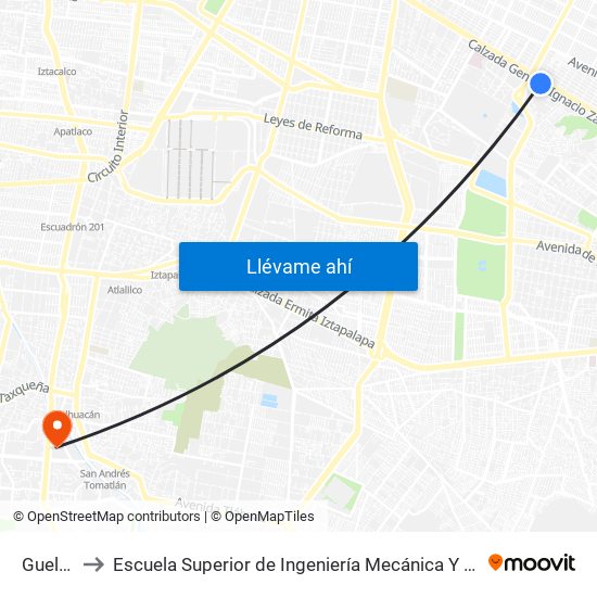 Guelatao to Escuela Superior de Ingeniería Mecánica Y Eléctrica Culhuacán map