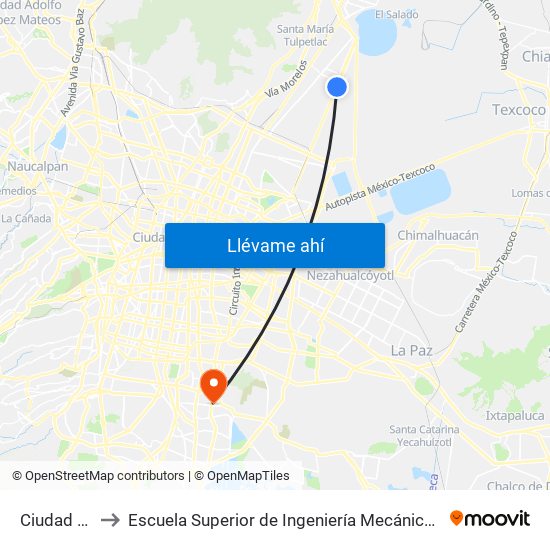 Ciudad Azteca to Escuela Superior de Ingeniería Mecánica Y Eléctrica Culhuacán map