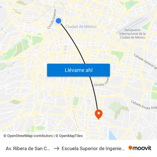 Av. Ribera de San Cosme - Metro San Cosmo to Escuela Superior de Ingeniería Mecánica Y Eléctrica Culhuacán map