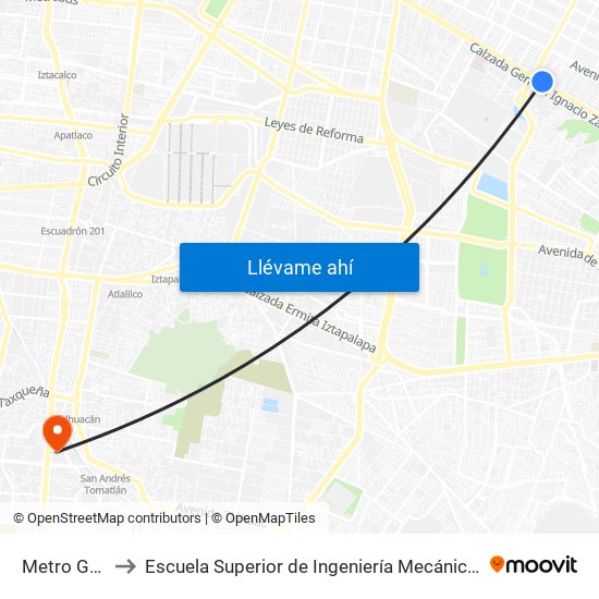 Metro Guelatao to Escuela Superior de Ingeniería Mecánica Y Eléctrica Culhuacán map