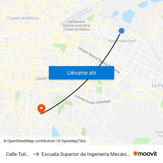 Calle Tulipán, 241 to Escuela Superior de Ingeniería Mecánica Y Eléctrica Culhuacán map