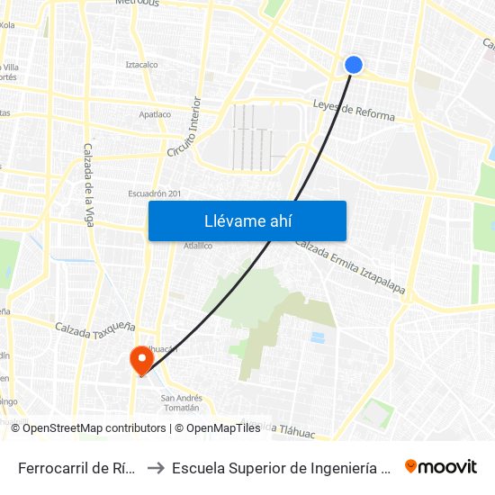 Ferrocarril de Río Frío - Ote. 245-B to Escuela Superior de Ingeniería Mecánica Y Eléctrica Culhuacán map