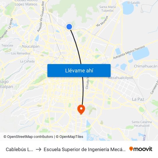 Cablebús La Pastora to Escuela Superior de Ingeniería Mecánica Y Eléctrica Culhuacán map