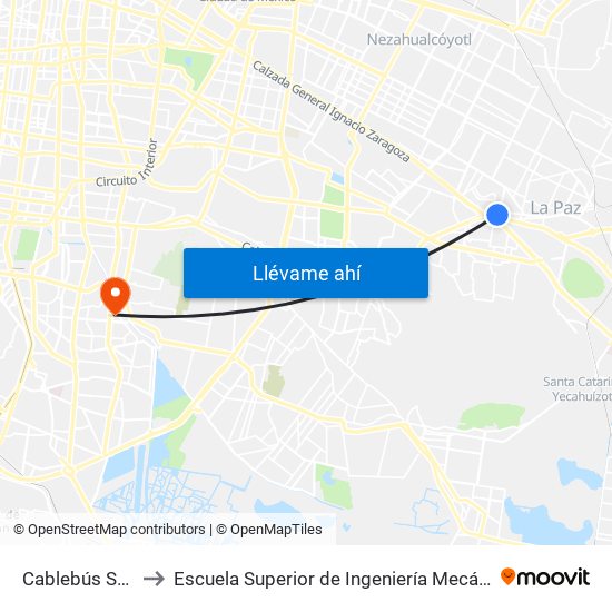 Cablebús Santa Marta to Escuela Superior de Ingeniería Mecánica Y Eléctrica Culhuacán map