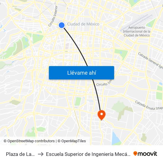 Plaza de La República to Escuela Superior de Ingeniería Mecánica Y Eléctrica Culhuacán map