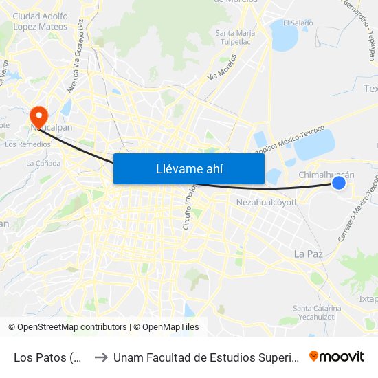 Los Patos (Mexibus) to Unam Facultad de Estudios Superiores (Fes) Acatlán map
