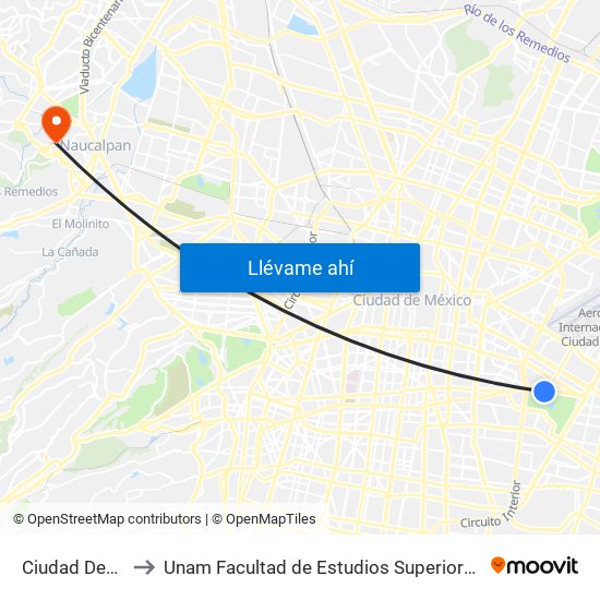 Ciudad Deportiva to Unam Facultad de Estudios Superiores (Fes) Acatlán map