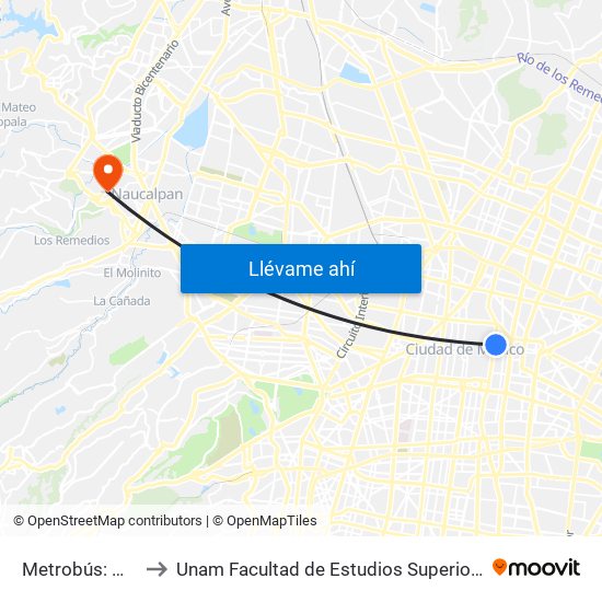 Metrobús: Mixcalco to Unam Facultad de Estudios Superiores (Fes) Acatlán map
