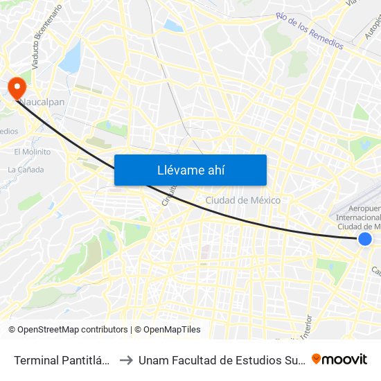 Terminal Pantitlán (Mexibus L3) to Unam Facultad de Estudios Superiores (Fes) Acatlán map