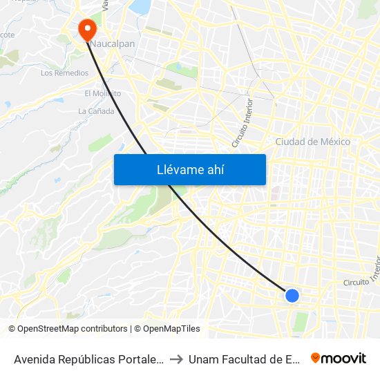 Avenida Repúblicas Portales Sur Benito Juárez Cdmx 03300 México to Unam Facultad de Estudios Superiores (Fes) Acatlán map