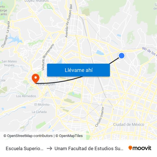 Escuela Superior de Turismo to Unam Facultad de Estudios Superiores (Fes) Acatlán map