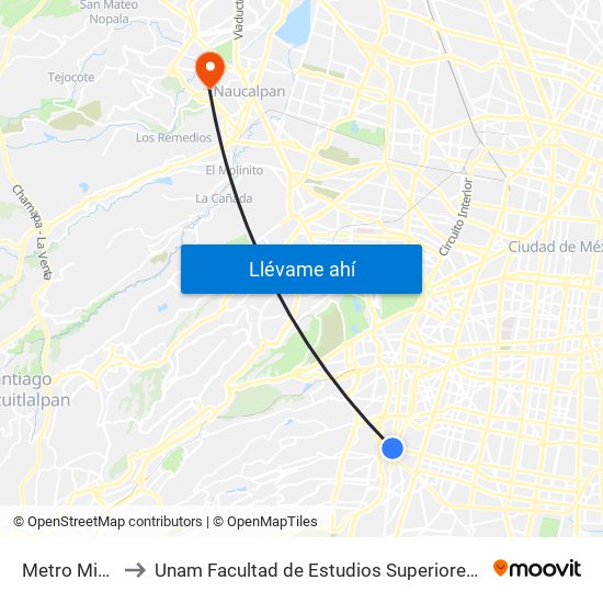 Metro Mixcoac to Unam Facultad de Estudios Superiores (Fes) Acatlán map