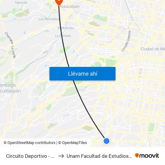 Circuito Deportivo - Ciudad Universitaria to Unam Facultad de Estudios Superiores (Fes) Acatlán map