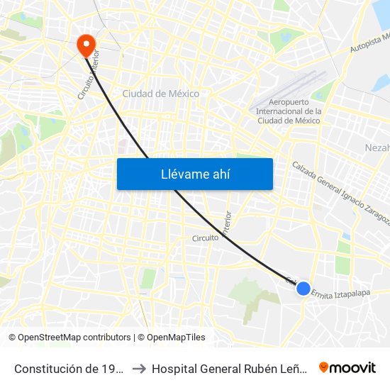 Constitución de 1917 to Hospital General Rubén Leñero map