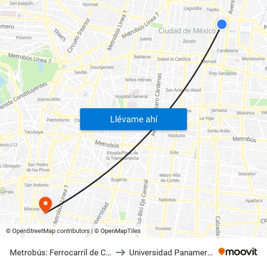 Metrobús: Ferrocarril de Cintura to Universidad Panamericana map