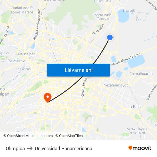 Olímpica to Universidad Panamericana map