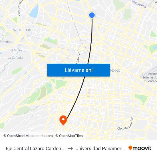 Eje Central Lázaro Cárdenas 22 to Universidad Panamericana map