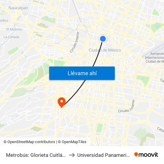 Metrobús: Glorieta Cuitláhuac to Universidad Panamericana map