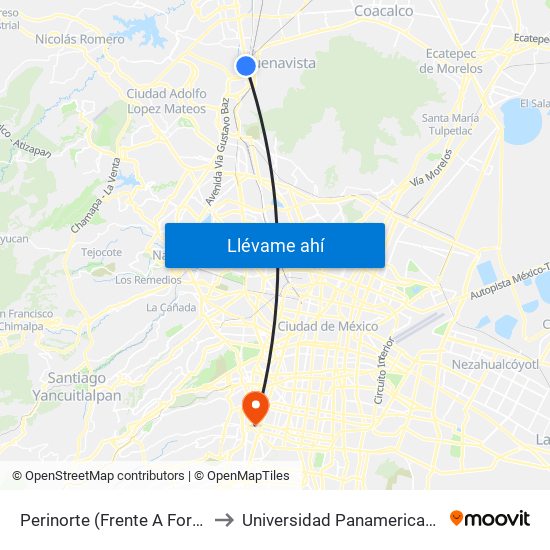 Perinorte (Frente A Ford) to Universidad Panamericana map